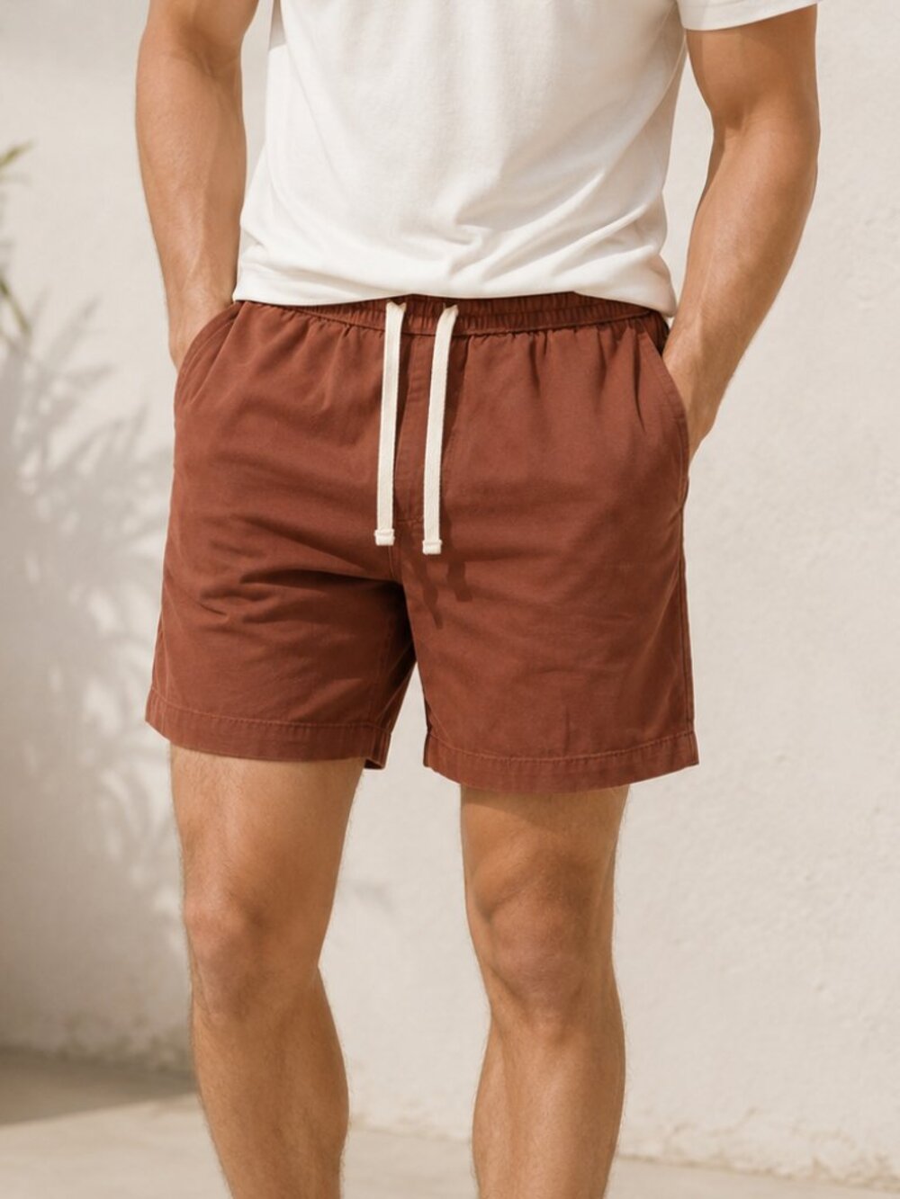 Goodfellow & Co Mens Pull On Shorts Brown 7" Drawstring Chino Size M